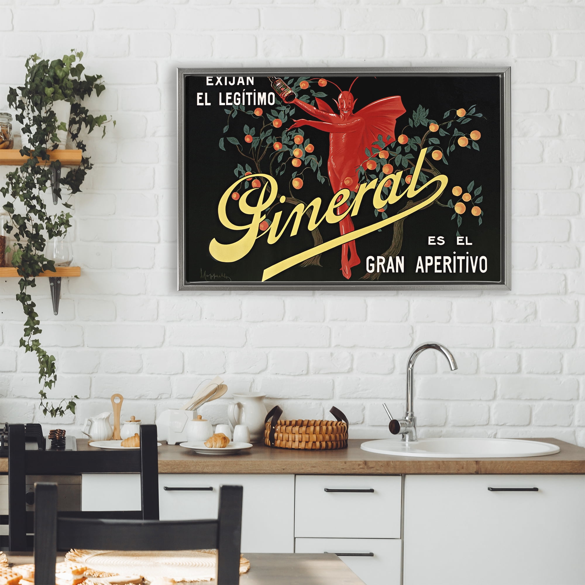 Stupell Industries Aperitif Poster with Character Gray Framed Floater Canvas Wall Art, design by Leonetto Cappiello