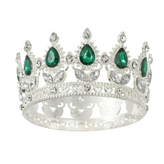 Uxcell Mini Crown Cake Toppers, Alloy Queen Princess Little Crown Tiara With Crystal for Birthday Cake Decor, Silver/Green