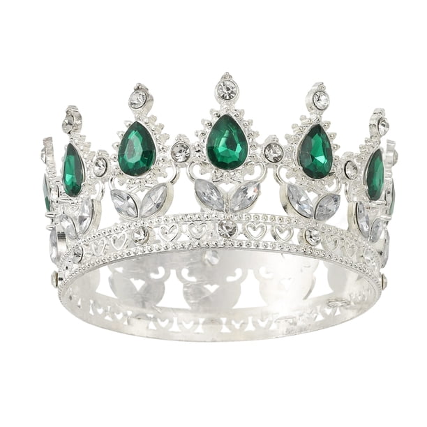 Uxcell Mini Toppers de Pastel en Forma de Corona, Tiara de Aleación de Reina Princesa con Cristal para Decoración de Pastel de Cumpleaños, Plata/Verde