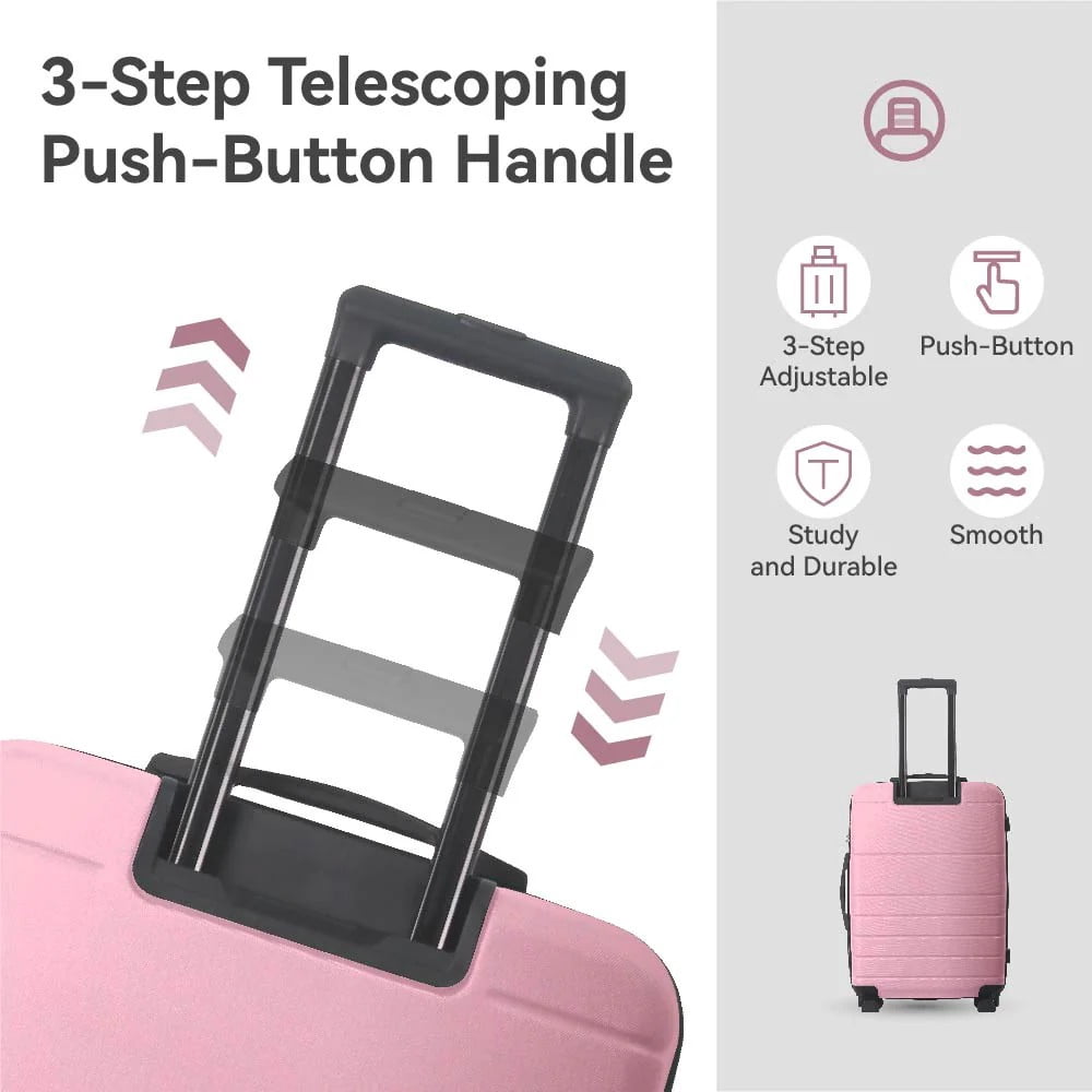 Avobird 3-Piece 20''24''28'' Hardshell Luggage Sets for Business, Trip, Lightweight Suitcase with Rolling Wheels TSA Lock & Moulded Corner, Sakura Pink