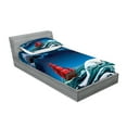 thumbnail image 2 of Ambesonne Nautical Fitted Sheet & Pillow Sham Set, Cartoon Ship on Waves, Twin, Blue Orange Plum, 2 of 2
