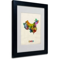 Trademark Fine Art "China Watercolor Map" by Michael Tompsett, Black Frame