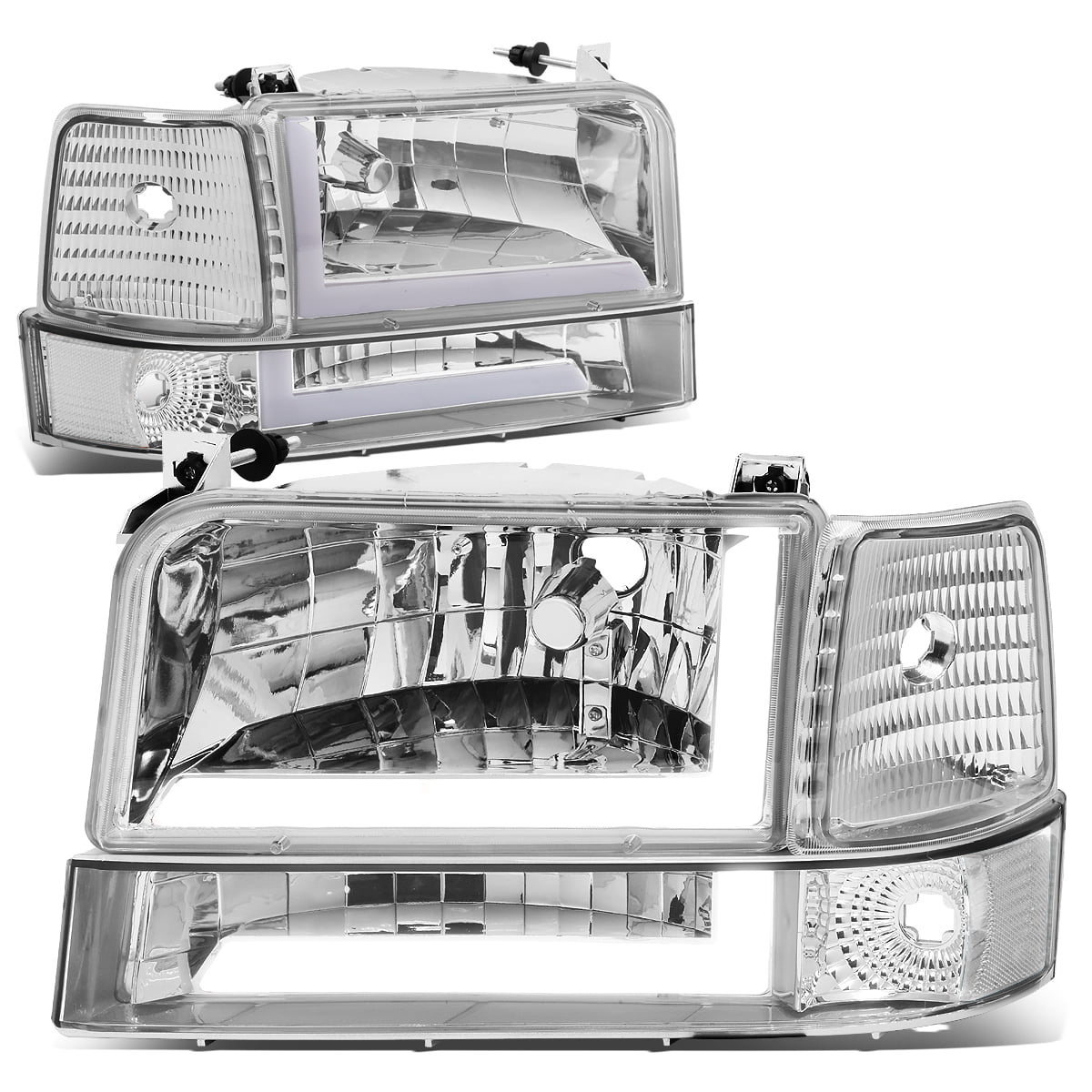 10000K Hid Xenon Chrome Clear Headlights Lamps Ks For 1992-1996 F150 F250 Bronco 