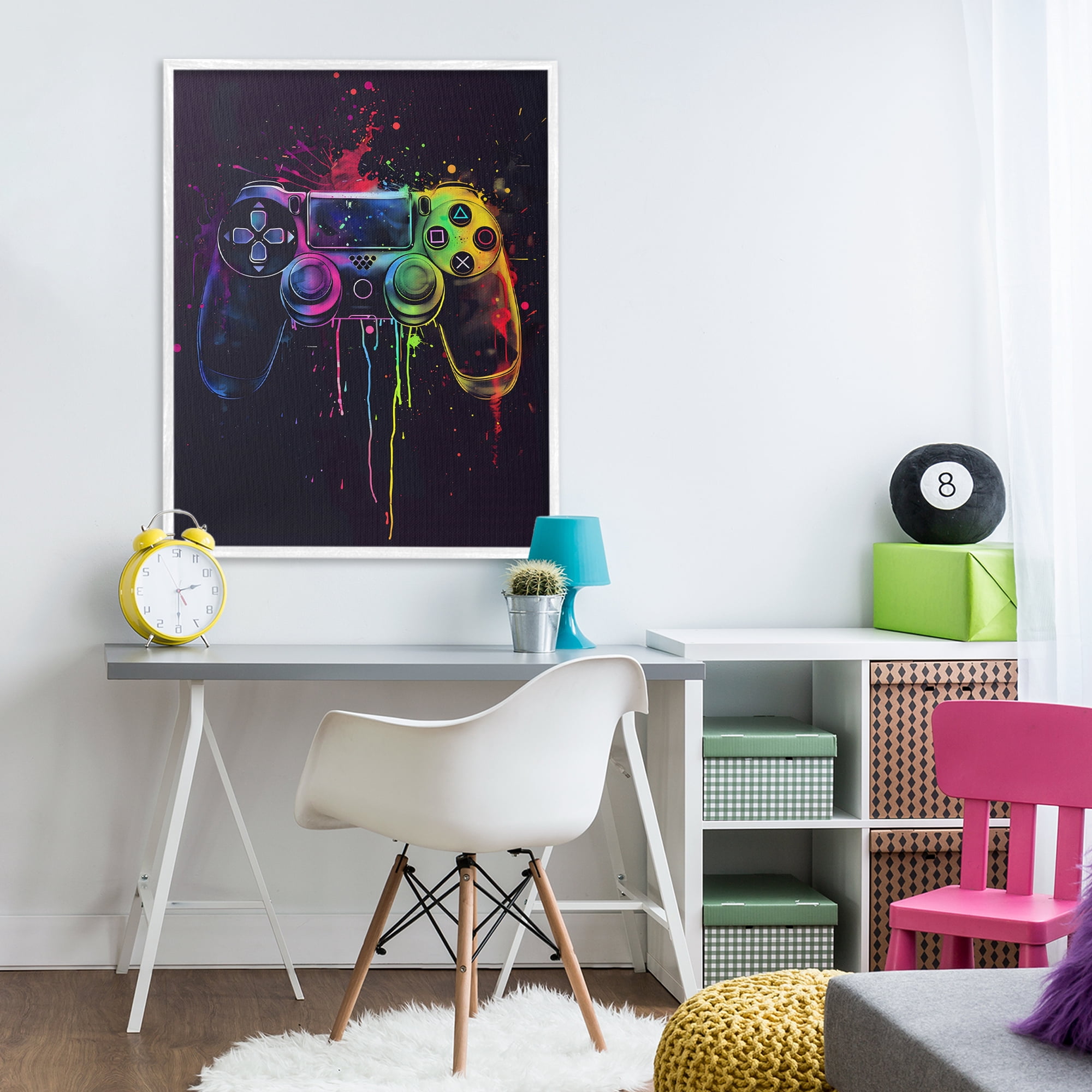 Stupell Industries Rainbow Glow Gaming Controller White Framed Giclee Art, design by Creative Studio