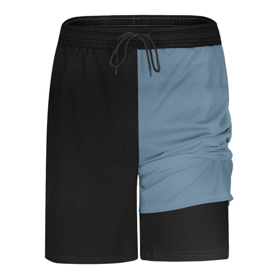 Tsesme Men’s 2 in 1 Beach Shorts Elastic Waist Fashion Color Black Casual Shorts with Pockets Summer Breathable Sport Shorts Blue XL