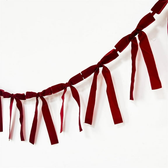 TETOU 6.5ft Christmas Red Velvet Bows Garland,Pre-Strung Christmas Garland Banner with 13 Bows for Christmas Tree Mantel Fireplace Shelf Cabinet Door Window Home Indoor Holiday Valentines Decoration