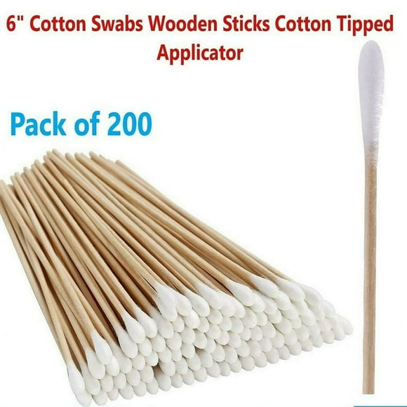 LNGOOR 200pc Cotton Swabs Swab Q-tips 6” Long Wood Wooden Handle Cleaning Applicators