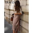 thumbnail image 3 of TRAFZA Women Elegant Solid Satin Long Skirt Chic Y2K High Waist Slim Skirts Female Fashion Silk Texture Ladies Tight Midi Skirt, 3 of 6