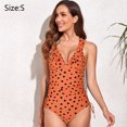 thumbnail image 2 of Traje de baño de una pieza con cuello en V para mujer Bikini con cordones y volantes Traje de baño de una pieza sin espalda con volantes - Naranja, 2 of 6