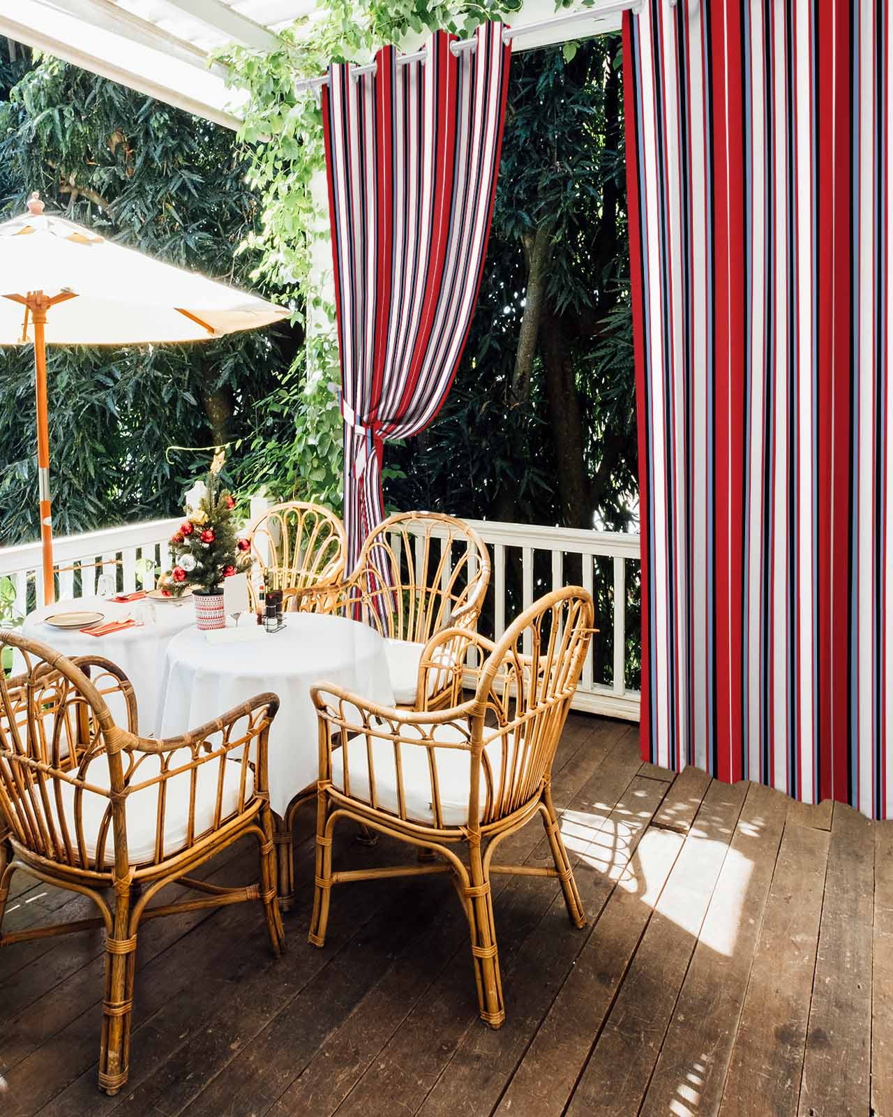 Red Pink Stripes Outdoor Curtains for Patio, Country Simple Gradient Vertical Lines Privacy Drapes Grommet Waterproof Outside Curtains for Porch/Cabana/Balcony 54"x 108", 1 Panel