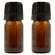 Amber Glass Bottle - 5 ml (1/6 fl oz) w/ Euro Dropper & Tamper-Evident Cap - Pack of 2