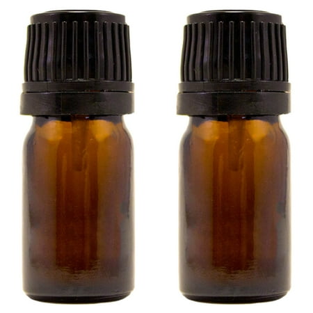 Amber Glass Bottle - 5 ml (1/6 fl oz) w/ Euro Dropper & Tamper-Evident Cap - Pack of 2
