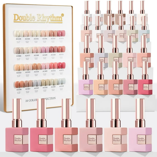 Set de esmaltes de uñas en gel Double Rhythm, 28 unidades, 15 ml, color rosa nude T24-3
