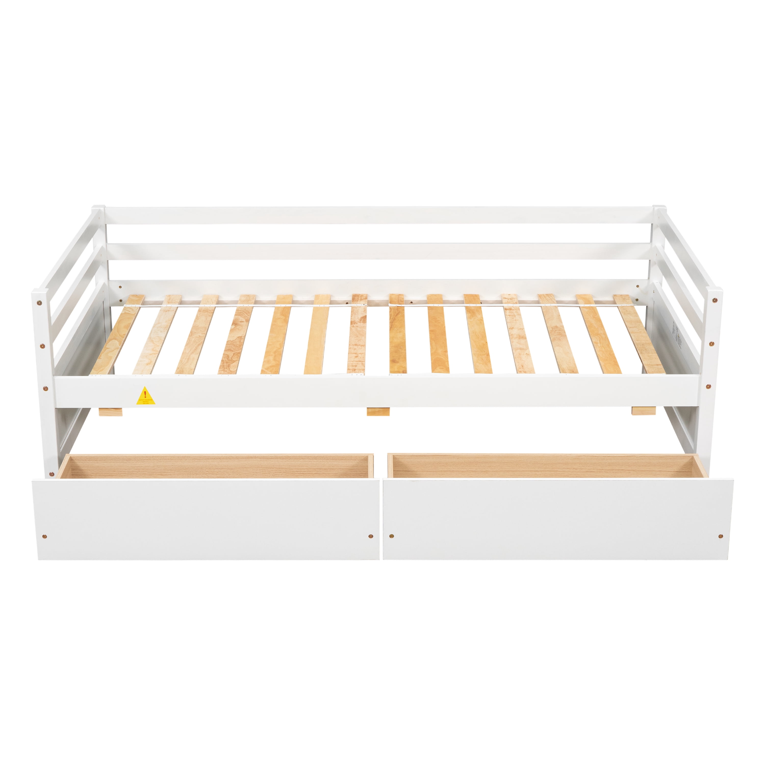 Euroco Pine Wood Storage Daybed with Two Drawers, Twin for Living Room, White