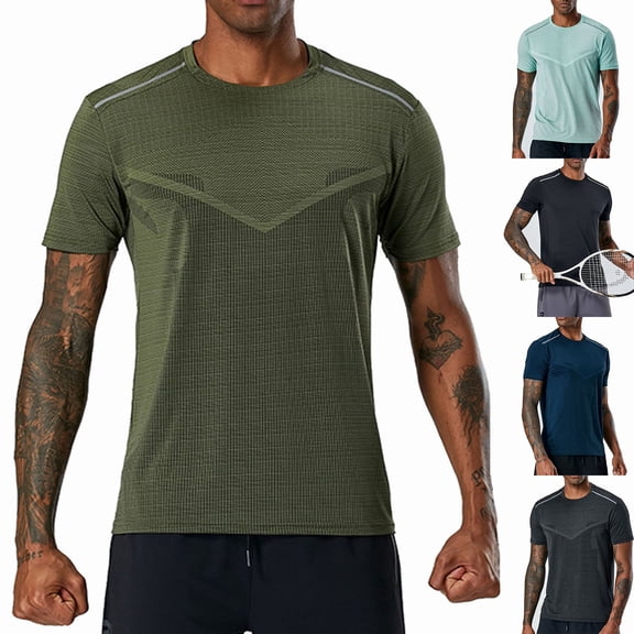 Men's Cooling Ice Silk Running Shirts Quick Dry Short Sleeve Athletic Gym T-Shirts UPF 50 Outdoor Workout Tshirts Printed Big and Tall Size M-4XL Mint Green