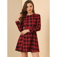 thumbnail image 4 of Unique Bargains Women's Plaid Vintage Zip up Long Sleeve Fit and Flare Mini Dress M Red, 4 of 6