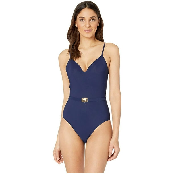 Tory Burch Swimwear T-Belt One-Piece, Navy, Medium 