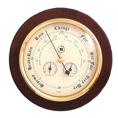 International 9 in. Barometer with Thermomete & Hygrometer on Cherry Wood
