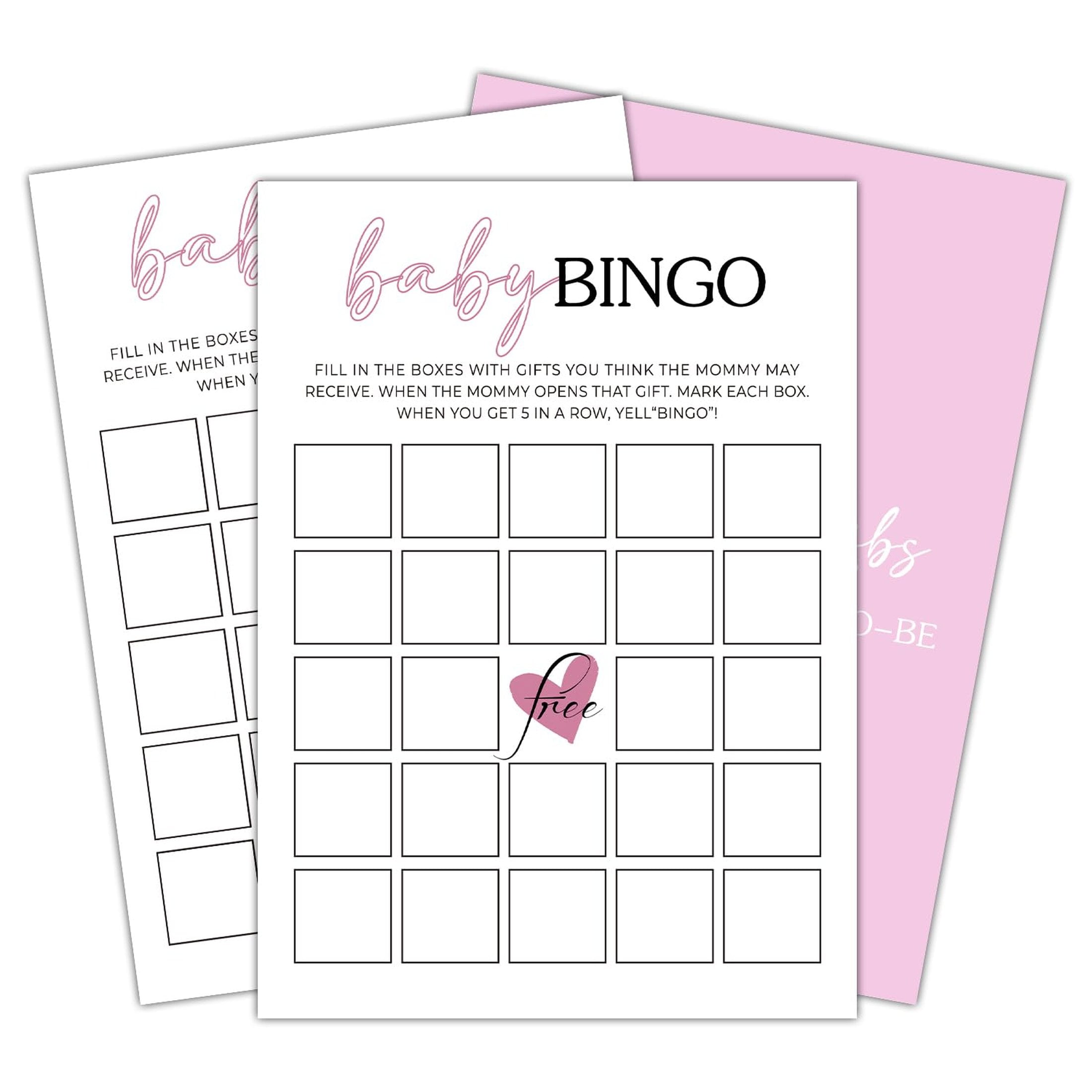 Baby Shower Bingo Game Set - Pink & Gold Floral Cards For 24 Players, Gender Reveal Party Favors