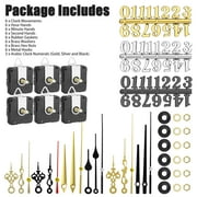 6Pcs Quartz DIY Wall Clock, Clock Numerals Kit, Movement Mechanism Battery Operated Clock Motor Kit with 6 Different Pairs of Hands for DIY Clock Repair Parts Replacement