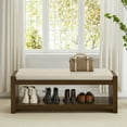 thumbnail image 2 of Updated 47" Accent Bench with Lower Shelf Shoe Rack, Padded Seating Bench for Living Room, Modern Compact Bed End Bench with Storage for Bedroom Seating, Removable Cushion, 47"W- Granite- Ivory, 2 of 7