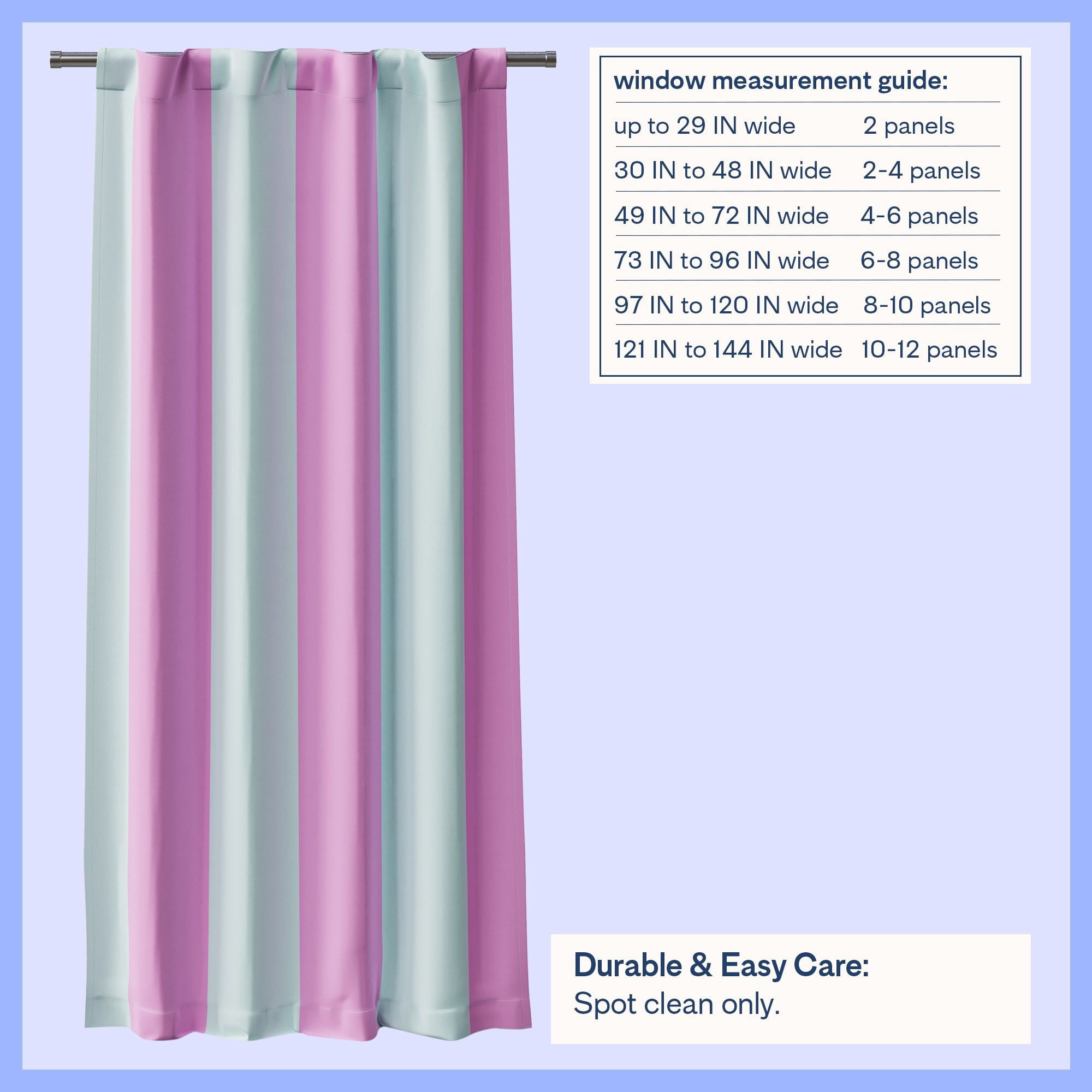 Mainstays Kids Blue and Purple Cabana Stripe Printed Blackout Rod Pocket with Back Tabs Single Curtain Panel, Set of 1, 38" W x 63" L