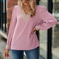 thumbnail image 4 of cfhntfmh Dressy Casual Shirts for Women Trendy Lace V Neck Basic Blouses Comfy Long Sleeve Embroidery Going out Tops, 4 of 6