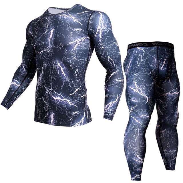 Advancent Conjuntos de ropa interior térmica de invierno para hombre, calzoncillos largos deportivos a prueba de viento, ropa comprimida Uniforme atlético Azul L