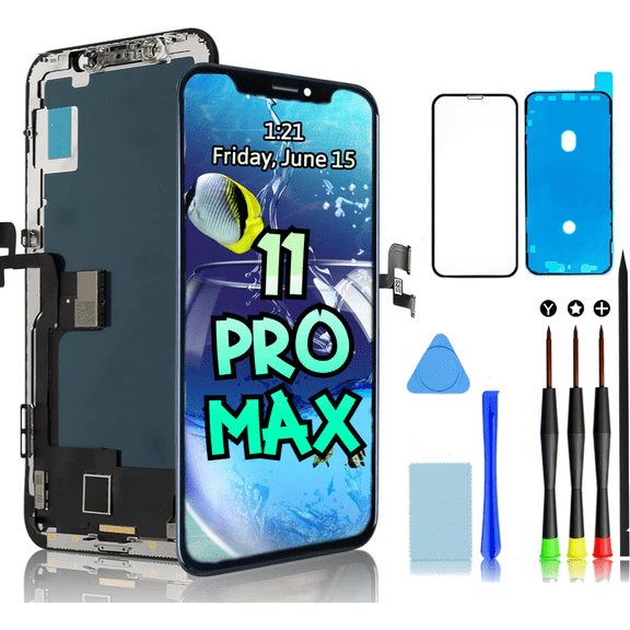 for iPhone 11 Pro Max Screen Replacement 6.5 inch LCD Display 3D Touch Digitizer Frame Assembly Full Repair Kit with Repair Tools, Screen Protector, Instructions