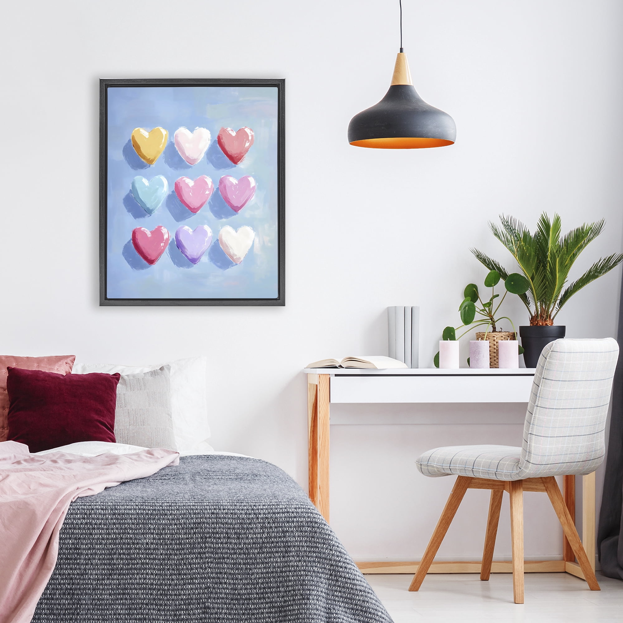 Stupell Industries Pastel Heart Grid Black Framed Floater Canvas Wall Art, design by The Prints Vibe