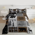 thumbnail image 2 of Erosebridal Rustic Patchwork King Comforter Set , Retro Country Farmhouse Quilt Cabin Room Decor, Western Deer Bear Bedding Woodland Wildlife Adventure Camping Duvet Insert, Gray Brown, 2 of 7
