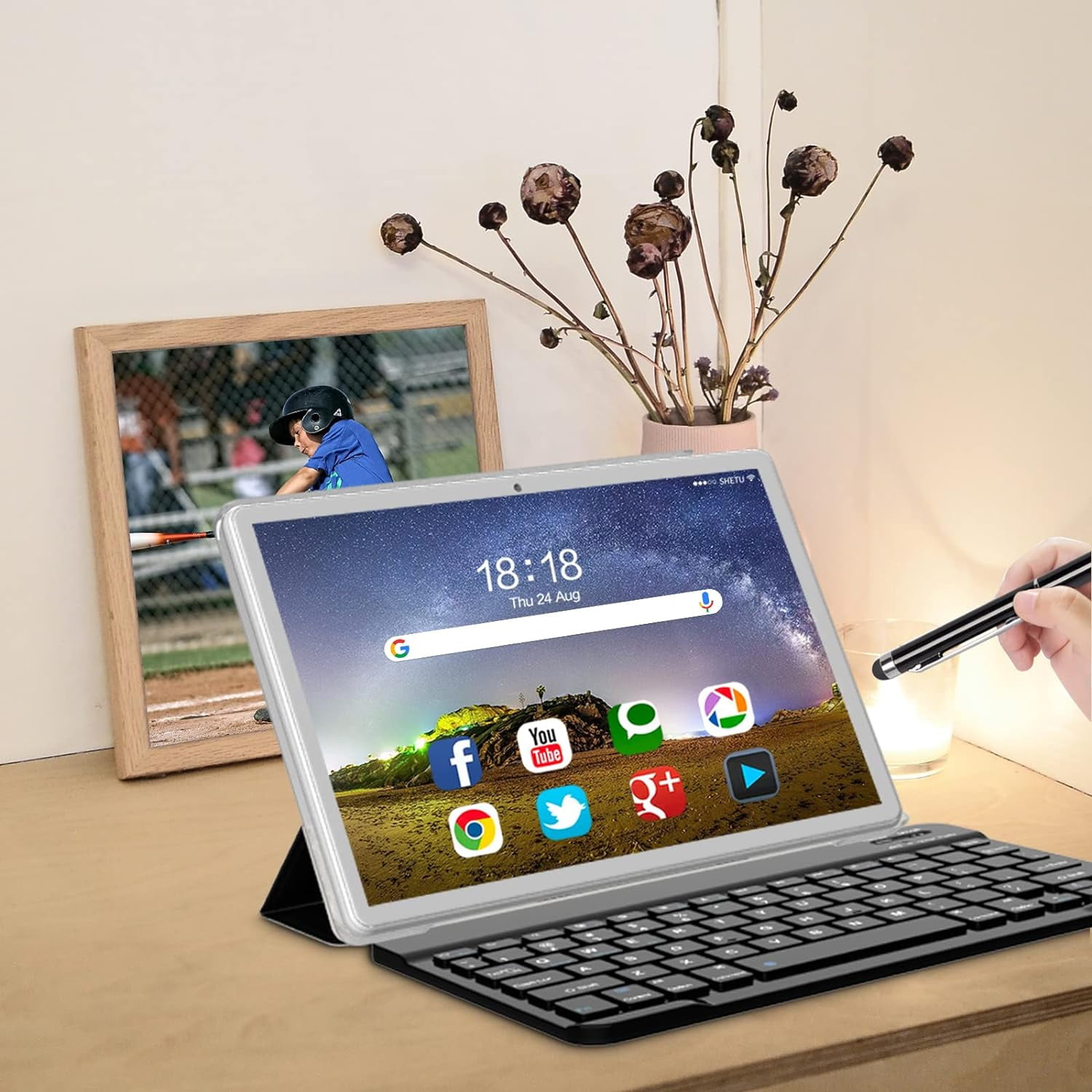 Android 11 Tablets, 2 in 1 Tablet 10.1 inch Tablet PC with Keyboard, Octa-Core, 64GB Storage, 4GB RAM, Stylus, Case, 13MP Camera, WiFi, Bluetooth, GPS (White)