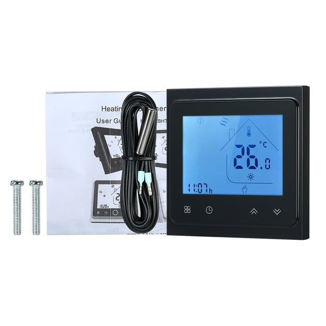 Termostato de calefacción eléctrica de piso Controlador de temperatura ambiente Pantalla LCD con luz de fondo, Negro Vogacara HA002465-01B