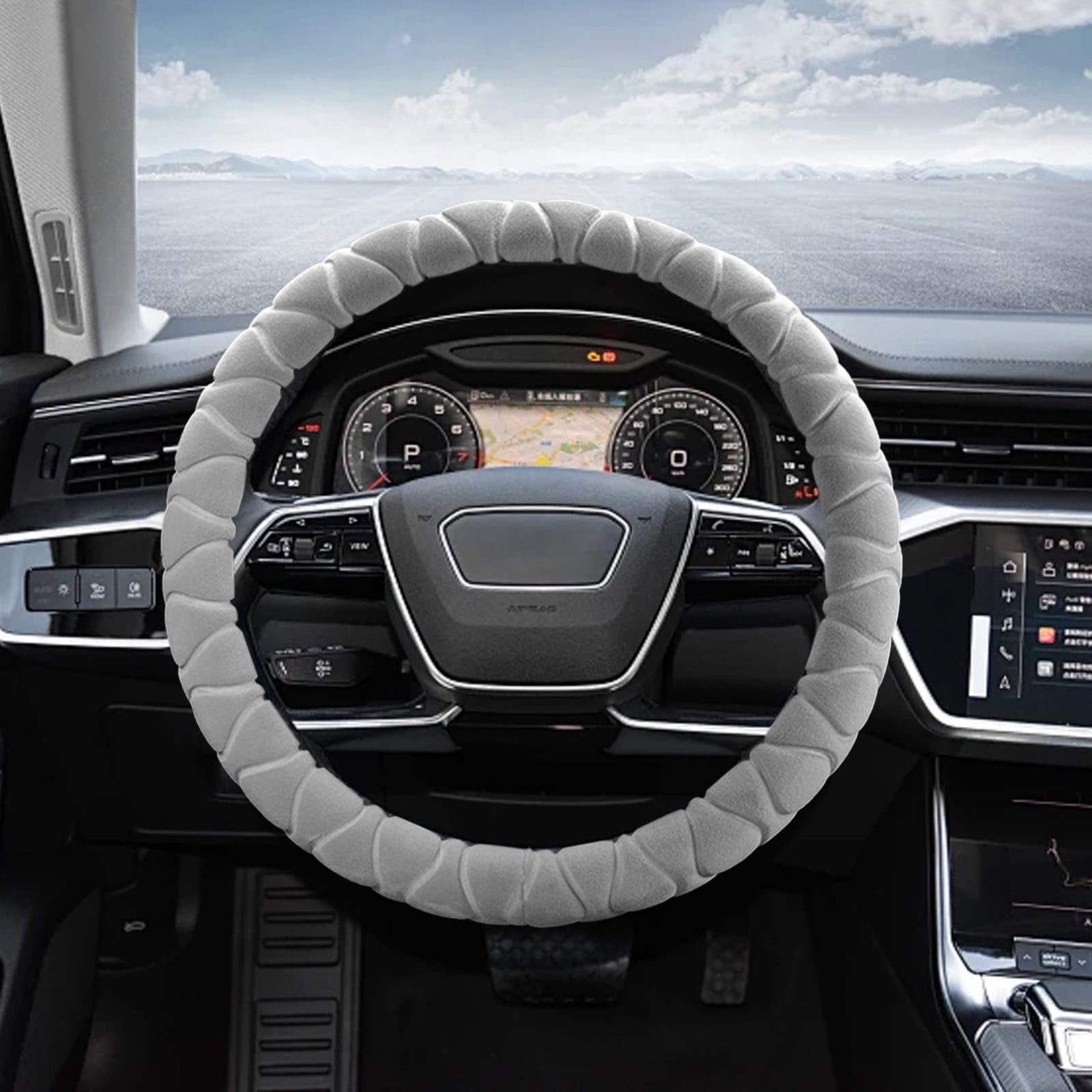 Kbndieu Car Steering Wheel Cover Women Man, Fluffy Plush for Winter Warm, Fuzzy Steering Wheel Protector, Universal 14-15 Inch, Soft & Non-Slip, Lovely Decor Winter Car Accessories (Gray)