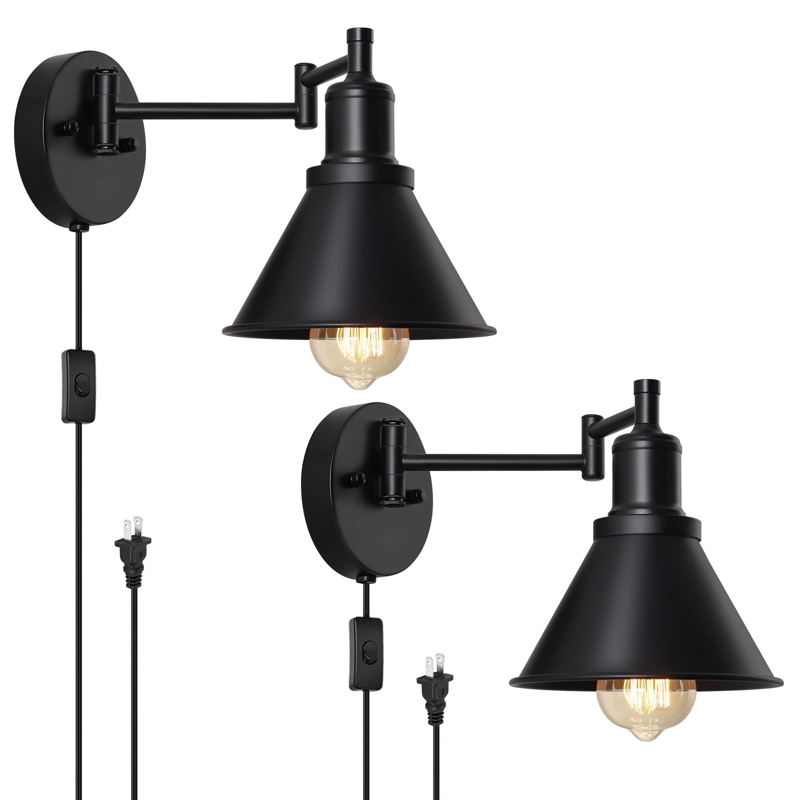 Wadavr Swing Arm Wall Lamp Plugin or HardWired， Industrial Wall