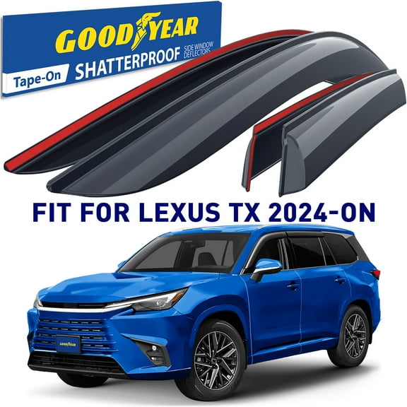 Goodyear Shatterproof Window Deflectors for Lexus TX 2024-2026, Tape-on Rain Guards, Window Visors, Vent Deflector Visor, Car Accessories, 4 pcs. - GY008815