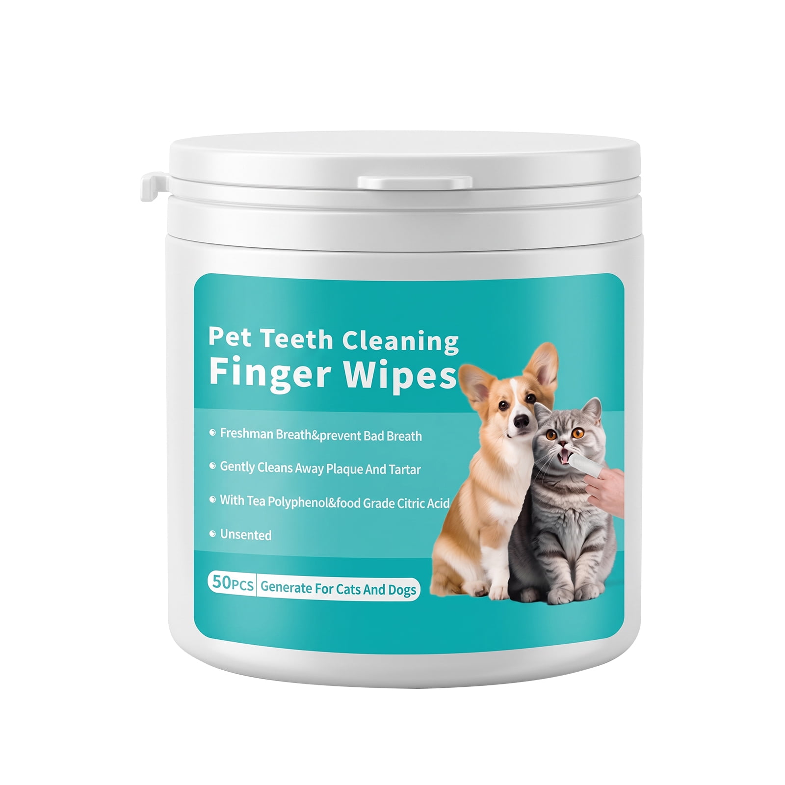 100PCS Pet Teeth Cleaning Finger Wipes for Dogs & Cats, Daily Oral Care Dental Wipes Helps Reduce Plaque Tartar & Freshens Breath, Dog Toothbrush Alternative for Puppies, Kittens & All Breeds, 2 Box