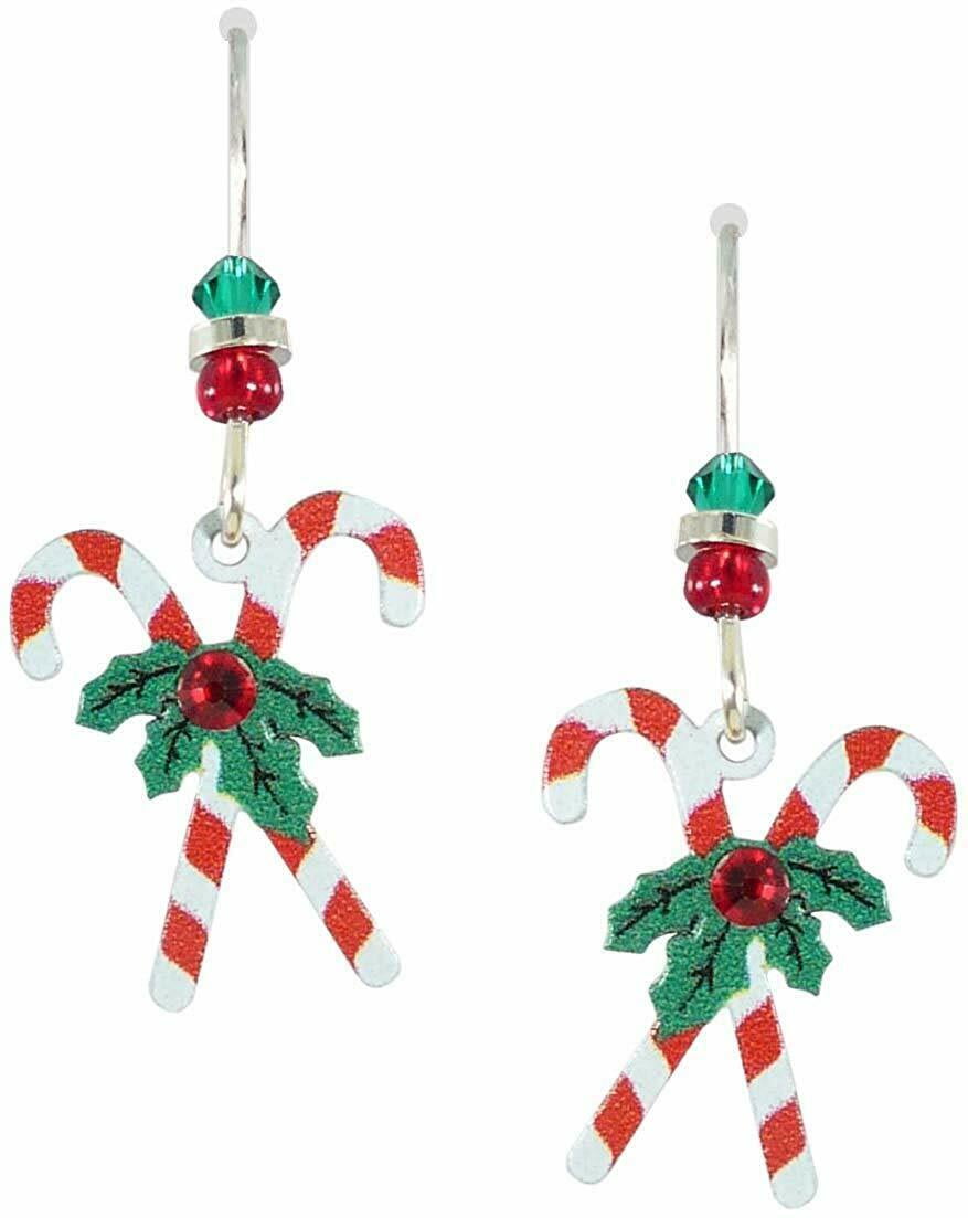 CANDY CANE Bow enamel Holiday Christmas pierced earrings 925 hooks Handcrafted 