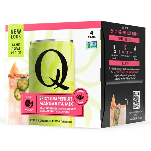 Q Mixers Spicy Grapefruit Margarita Mix, Premium Cocktail Mixer with Real Ingredients, 7.5 fl oz (Pack of 4)