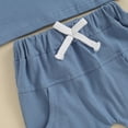 thumbnail image 6 of Toddler Baby Boy Summer Outfits Solid Color Rolled Hem Short Sleeve T-Shirts Tops Elastic Waist Shorts 2Pcs Clothes Set, 6 of 7