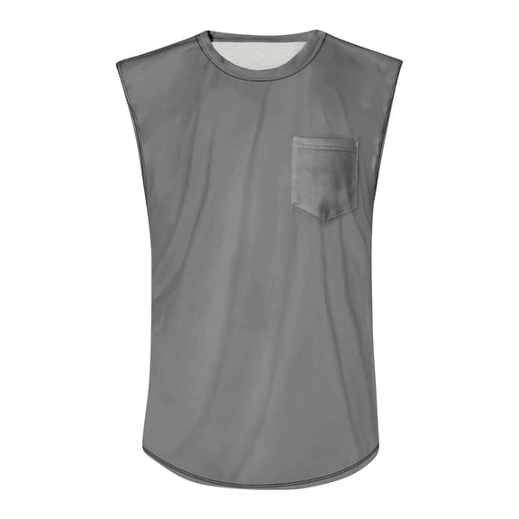 Tank Tops for Men Sleeveless Crew Neck with Chest Pocket Dropped Armhole Summer Casual Loose Fit Shirts Gray L