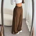 thumbnail image 4 of WTOBBY Women's Corduroy Pants Casual Straight Leg Trousers, Solid Color High Waist Relaxed Fit Comfortable Everyday Wide Leg Pants for Ladies,Coffee S, 4 of 6