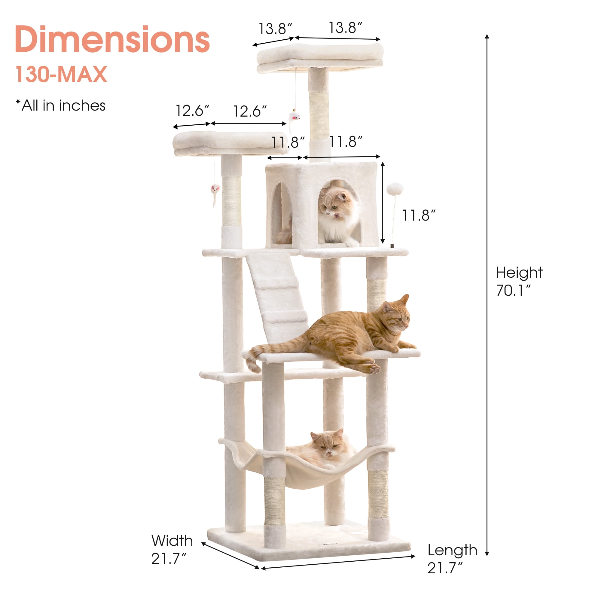 MWPO 70.1-in Multilevel Cat Tree Tower with Condo, Perch and Scratching Post, Beige