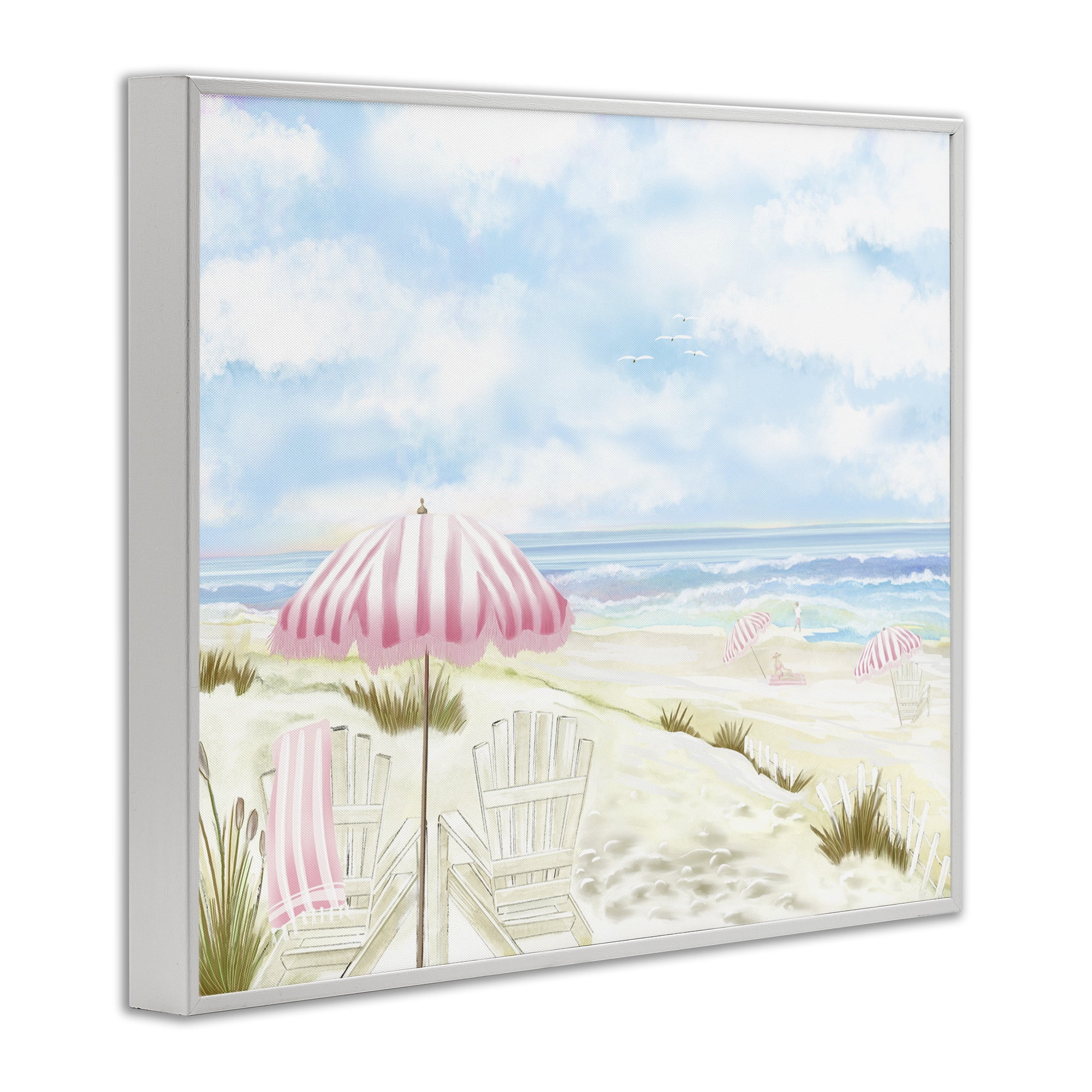 Seascape with Pink Umbrella White Framed Giclee Art, design by Lori Mosley