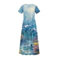 thumbnail image 6 of Uourmeti Ocean Dolphin Print Girls Maxi Dresses Short Sleeve Round Neck Flowy Holiday Long Dress with Pockets Cute A-Line Clothes, Size 11-12 Years, 6 of 7
