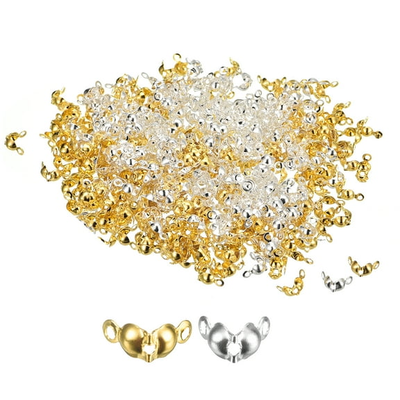 400Pcs Open Bead Tips Knot Covers for Jewelry Making DIY Crafts, Gold Silver