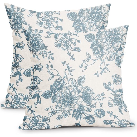 liiduwuibds Pink and Cream Floral Pillow Covers 18x18 Inch Set of 2 Vintage Throw Chinoiserie Flower Pillowcases Farmhouse Cotton Linen Cushion for Couch Bed Sofa Chair Home Decor