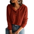 thumbnail image 1 of Pull à Capuche pour Femmes, Décontracté, Boutonné, Col en V, Manches Longues, Tricoté, Henley, 1 of 5