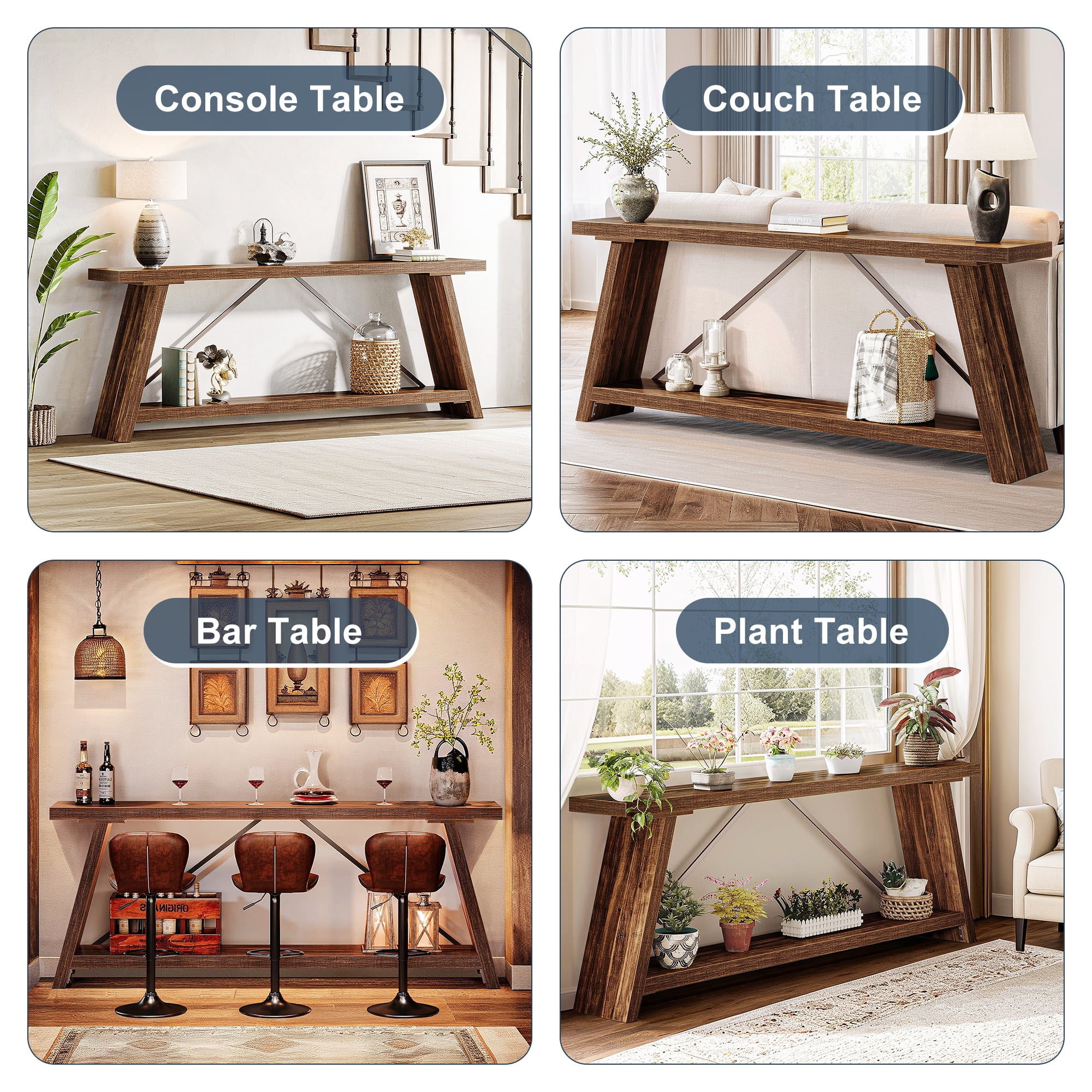 Demi Bonn 70.9" Console Table, Rustic Vintage Narrow Sofa Table for Entryway, Living Room, Hallway, Brown