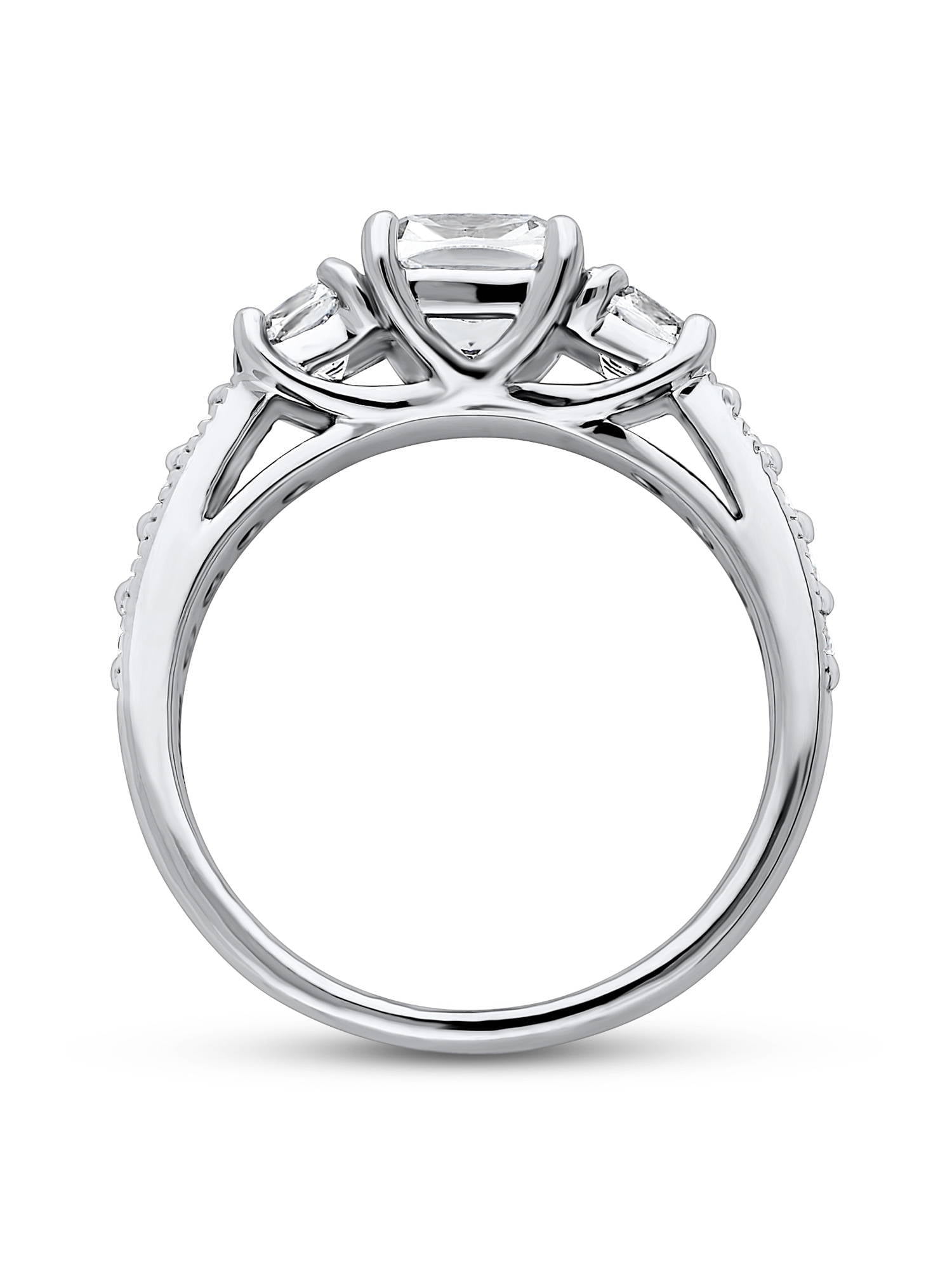 BERRICLE Sterling Silver 3-Stone Wedding Engagement Rings 1.5 Carat Cushion Cut Cubic Zirconia CZ Promise Ring for Women, Rhodium Plated Size 10